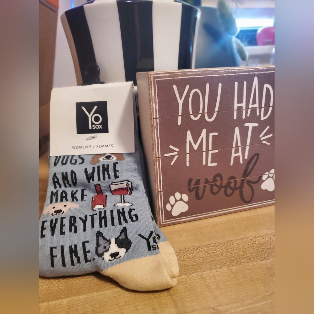 Dog And Wine Socks Plus Dog Decor Box Sign
